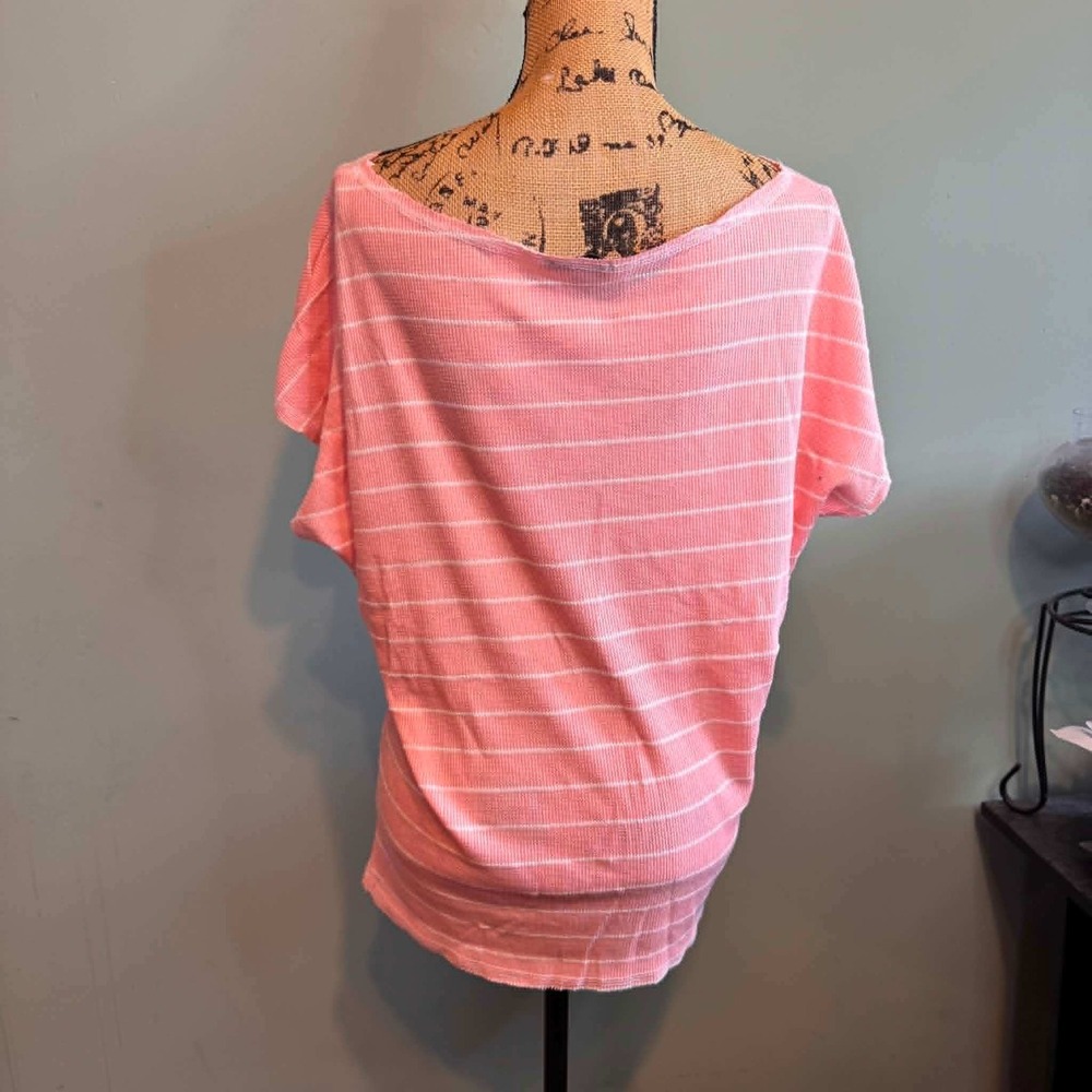 White Birch Womens Pinstripe Relaxed Casual Comfy Ribbed Knit Top Pink Large - Picture 2 of 5